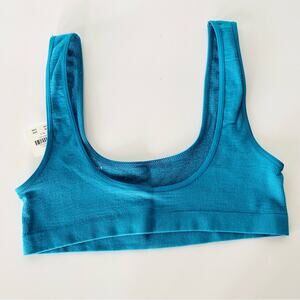 NEW ANTHROPOLOGIE. Blue Aqua Turquoise Ribbed Scoop Seamless Bralette Bra Tank M